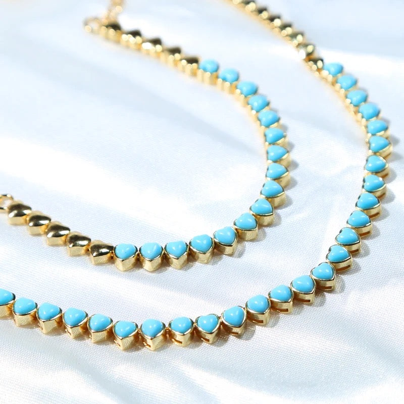 Pulsera o Collar corazones Turquesa