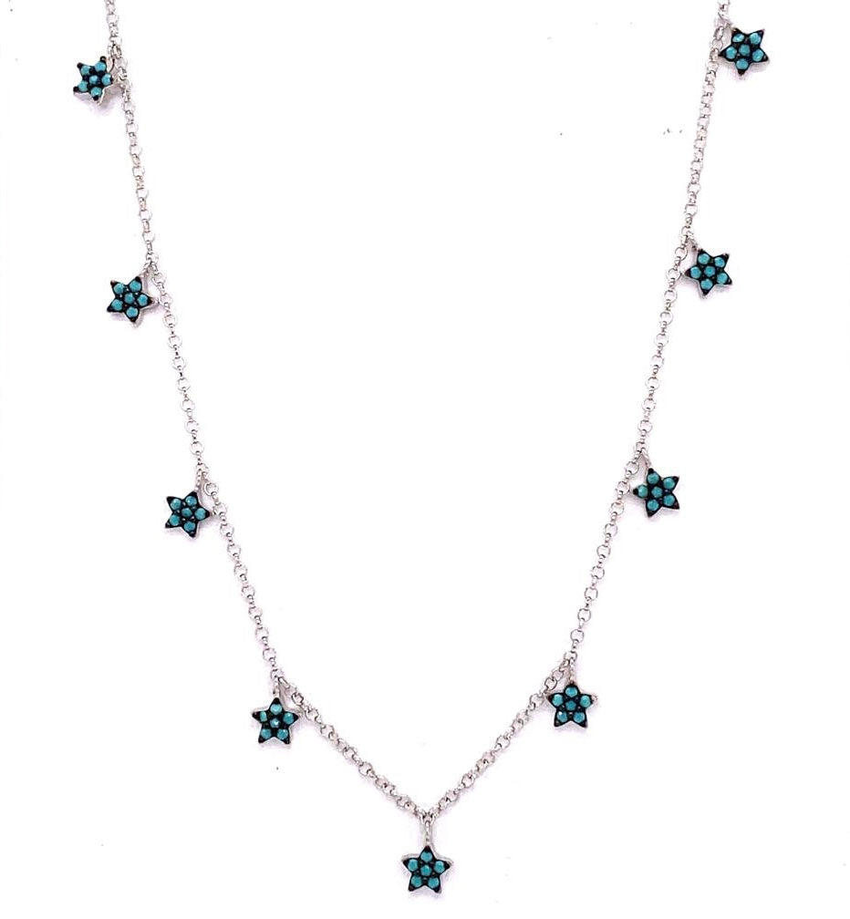 Collar Estrellas Turquesa en Plata y Oro-ver mas colores