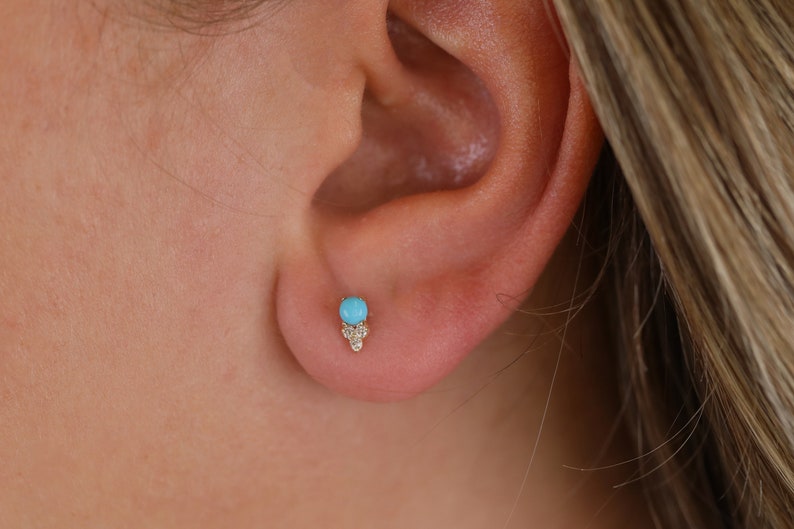 Studs Turquesa diamantes 14k, 0.09 CT