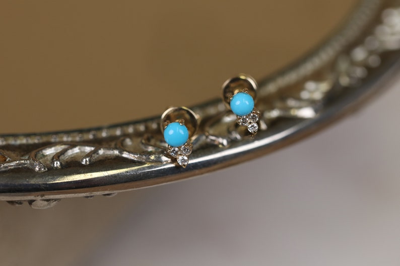 Studs Turquesa diamantes 14k, 0.09 CT