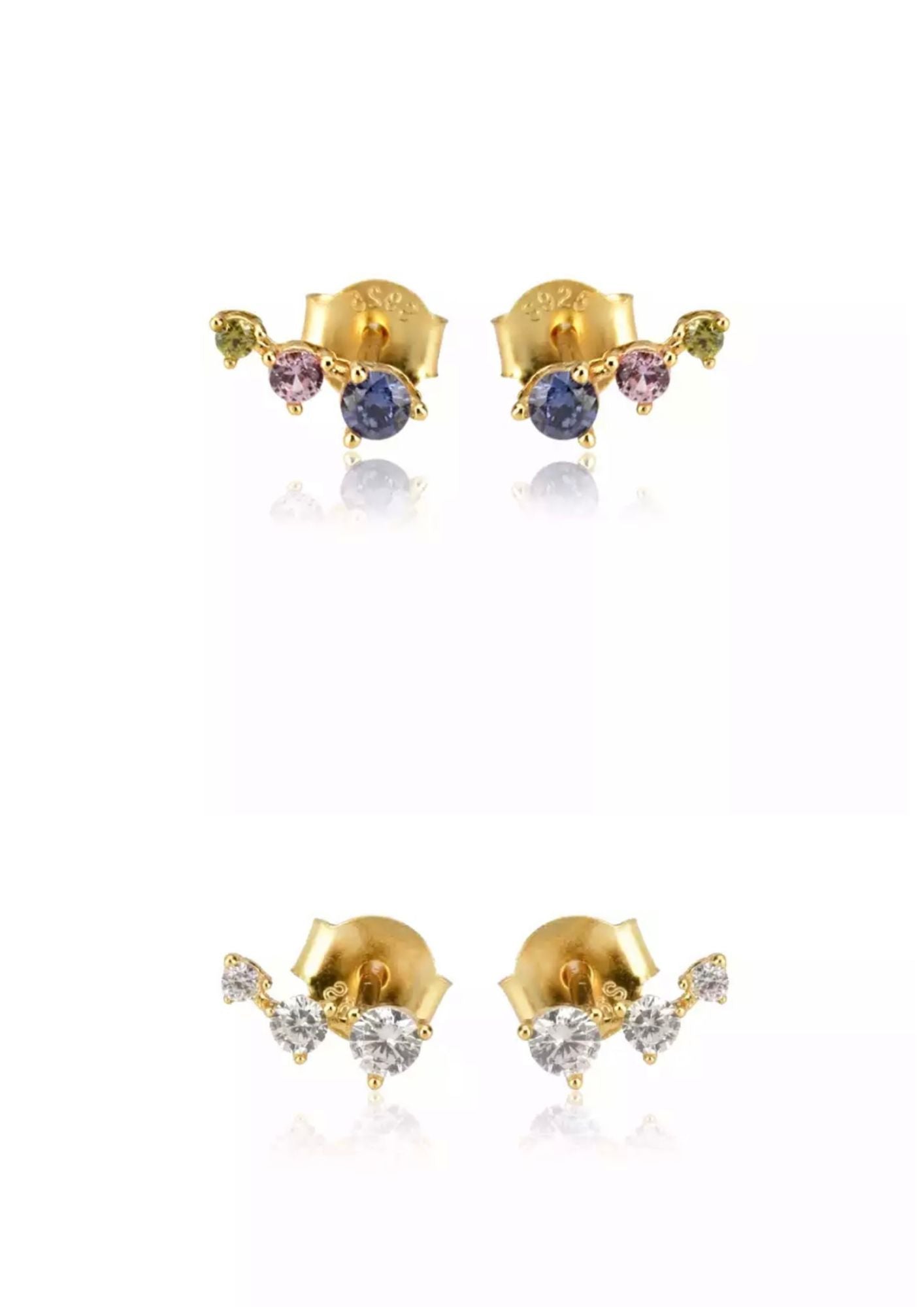 Studs 3 piedras blancas o colores