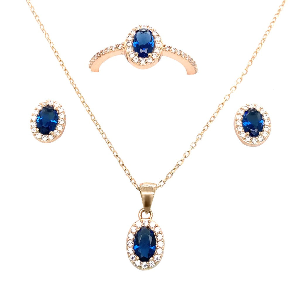 ANILLO, ARETES, COLLAR AZUL
