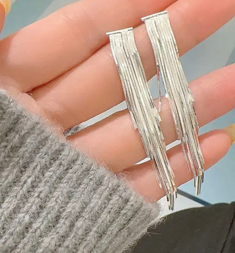 Aretes tiras Plateadas Noche