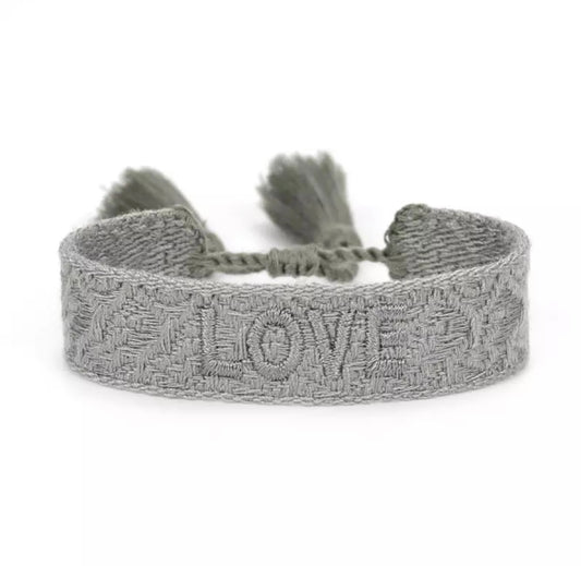 Pulsera Tejida Love Gris Textura