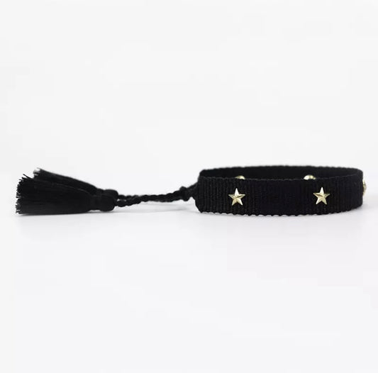 Pulsera Tejida Estrellas Negra