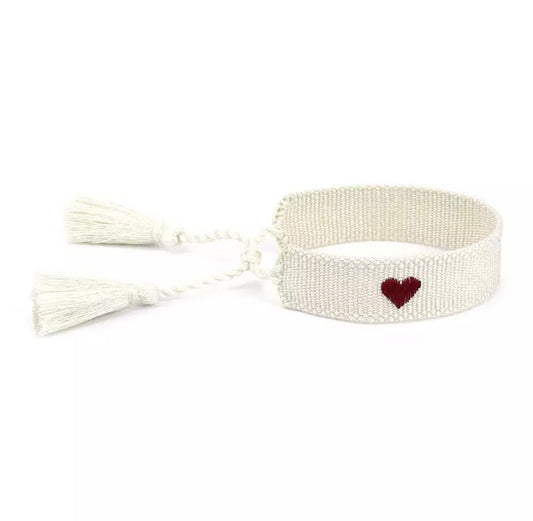 Pulsera Tejida Blanca Corazón