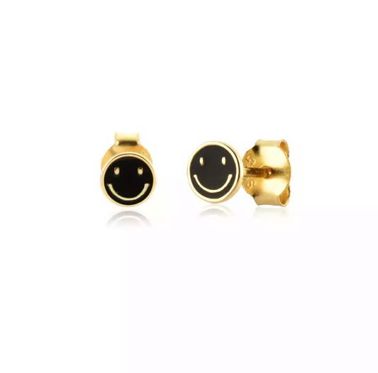 Aretes Happy Face mini negro y turquesa