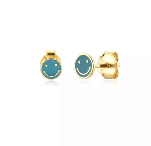Aretes Happy Face mini negro y turquesa