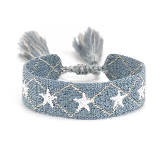 Pulsera Tejida Azul Estrellas blancas