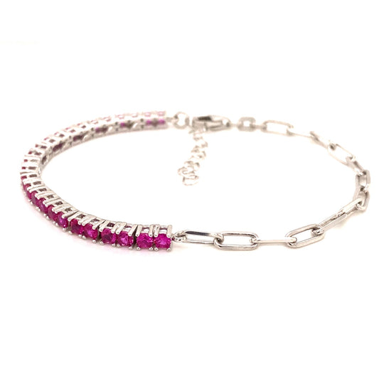 Pulsera Tennis Eslabones Plata Rosa