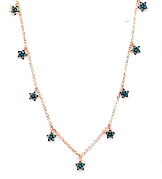 Collar Estrellas Turquesa en Plata y rose-ver mas colores